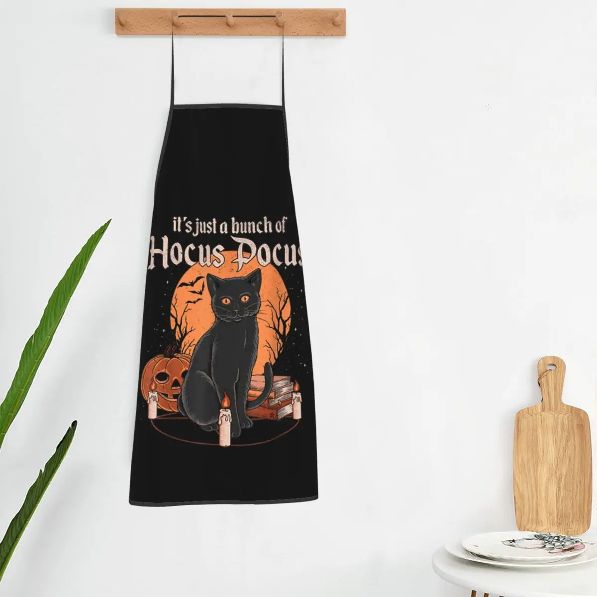 Custom Hocus Pocus Black Cat Halloween Witches Funny Apron Adult Unisex Kitchen Chef Bib Tablier Cuisine Cooking Baking Painting