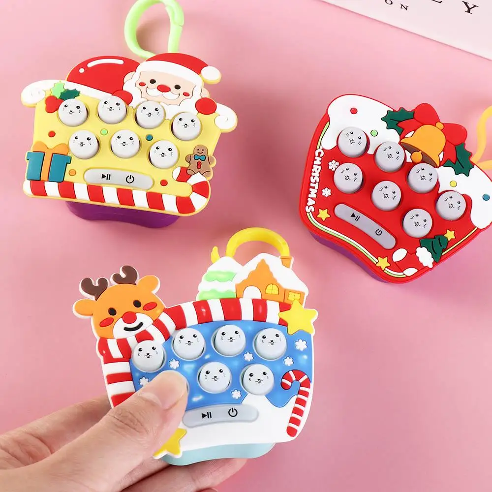 Game Keyring Mini Whack-a-Mole Machine Cartoon Christmas Handheld Game Machine Keychain Music Quick Press Quick Push Bubble Game