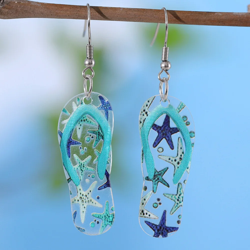 New Ocean Style Blue Sea Star Turtle Slippers Earrings Hawaii Beach Vacations Acrylic Earrings Beach Party Gifts