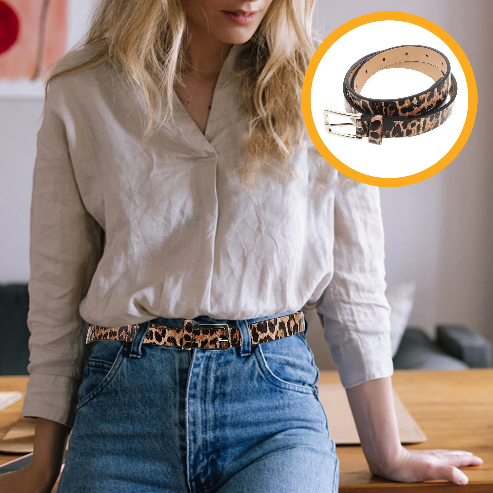 

Leopard Print Belt Wide Belts for Women Dresses Decorate Large Buckle Alloy Jeans PU Adjustable Fashion Vintage