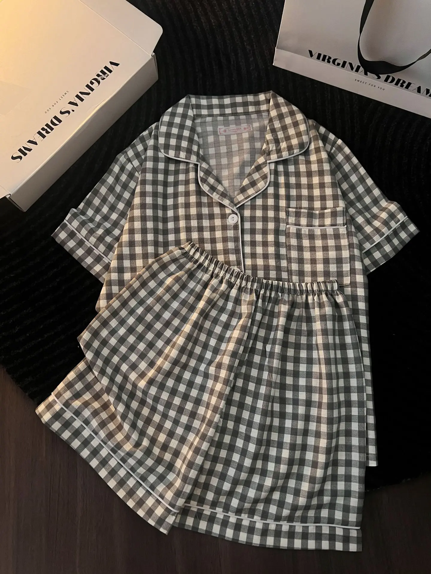 Ins japanischer minimalistischer Damen-Pyjama im japanischen Stil, Sommer-Pyjama aus Blasenbaumwolle, süßes Mädchen-Set mit lockeren Kurzarm-Shorts, lockeres Sommer-Outfit-Set – Detail 19