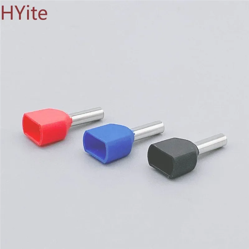 100PCS E Tube TE1508 Type Double Pipe Insulated Twin Cord Cold-press Terminal Block Connector Needle End Multicolor 2X1.5 mm2