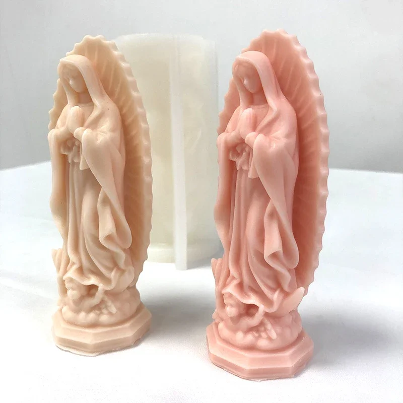 Small Virgin Mary Silicone Candle Mold Christ Religious Statue of The Birth Mother Plaster Crafts Gift Resin Molds Home Decor