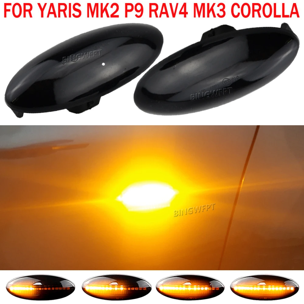 2Pieces Dynamic LED Side Marker Lights Flowing Turn Signal Light Blinker For Toyota Yaris COROLLA Auris Mk1 E15 RAV4 Mk3