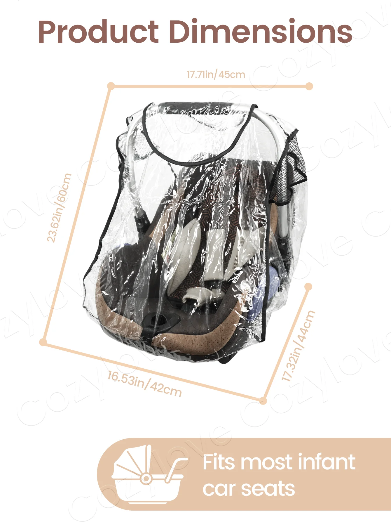 Universal Baby Car Seat Rain Cover | Waterproof Windproof Transparent Carrier Cover with Vent Mesh Window