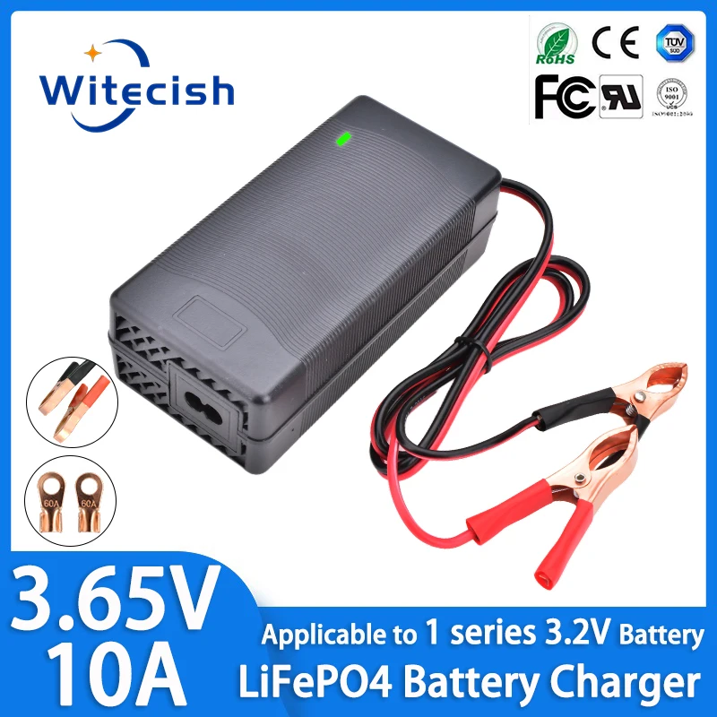 Carregador lifepo4 3.65v 10a para bateria de fosfato de ferro 1s 3.2v 3.3v lfp, equilíbrio do carregador de tensão da bateria com ventilador de resfriamento