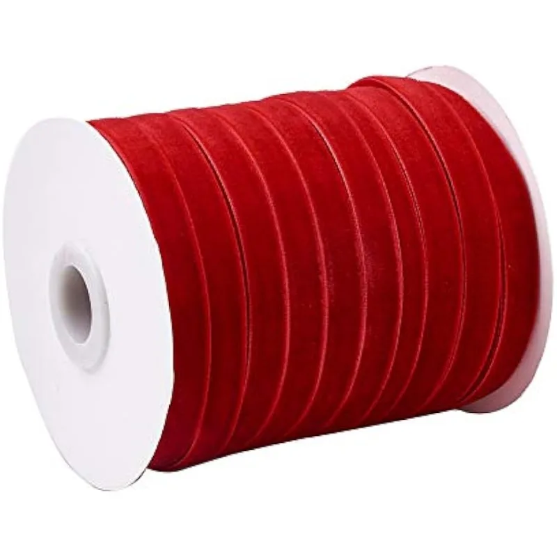 1Roll 50 Yards Red Single Face Velvet Ribbon for Christmas Halloween Wedding Wrapping Crafts Decoration Favors