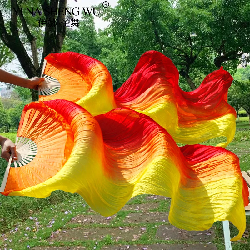 1 Pair Professional Belly Dance Silk Veil Light Weight 100% Silk Fans Hand Dyed Colorful Dancer Performance Props Long Silk Fans