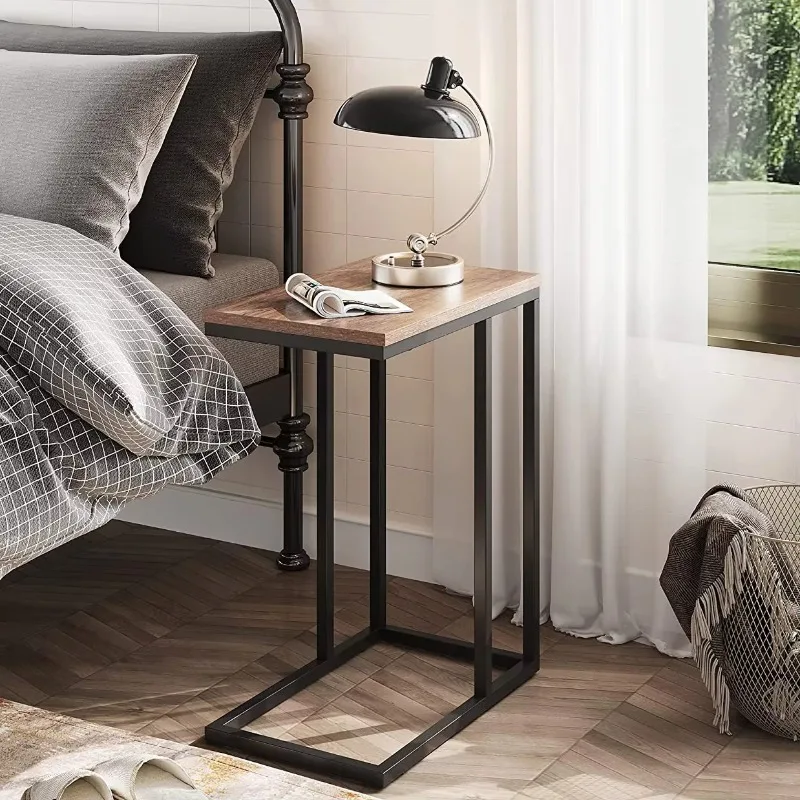 Modern Metal Side Table for Sofa, Bedroom Nightstand, Mobile Small Furniture with Wheels