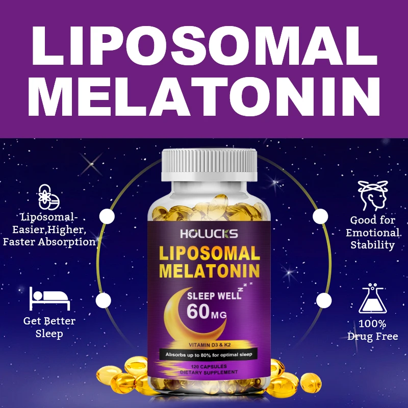 Melatonin Capsules, Supports Deep Sleep & Brain Cognition, Extra Strength Liposomal Melatonin with Vitamin D3 K2, Chamomile