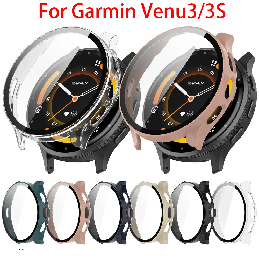 Casing PC + กระจกนิรภัยสำหรับ Garmin Venu3/3S ฟิล์มกันรอยป้องกันเต็มพื้นที่ของหน้าจอปราดเปรียวกันชนทำจากผ้าฝ้าย