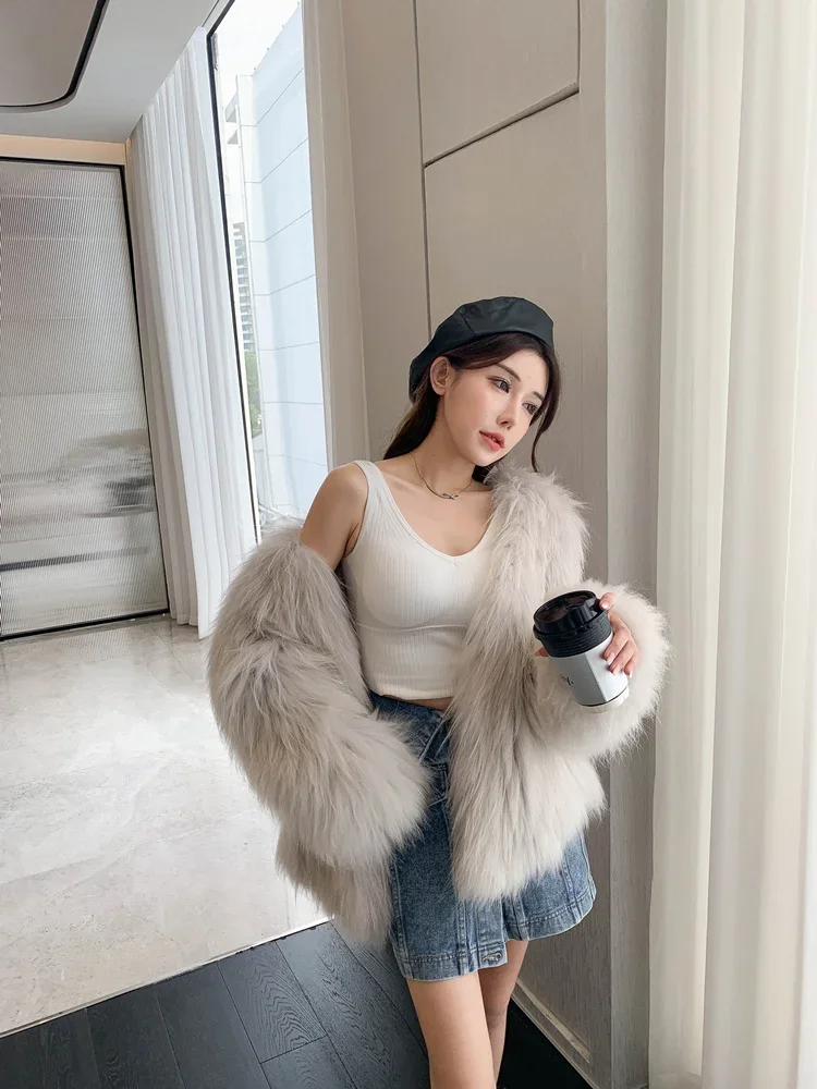 Woven Imported Raccoon Fur Coat Autumn Winter Medium Length Double-sided Women's Clothing Young Jackets for Women Thick Warm Fur