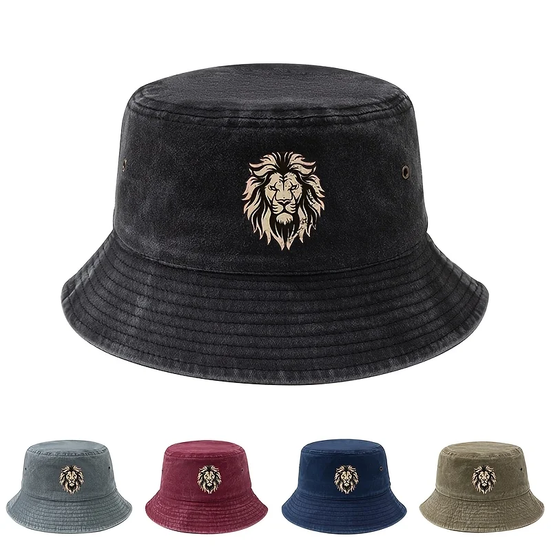 Unisex Fashionable and Versatile Printed Color-Block Lion Head Bucket Hat, Lightweight Outdoor Bucket Hat, Trucker Fisherman Hat