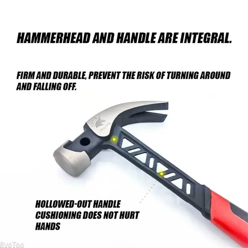 Claw Hammer, One-Piece Solid Steel Forged Shock Absorbing Hammer, High Carbon Steel Tool for Carpenter Electrician Men Gift