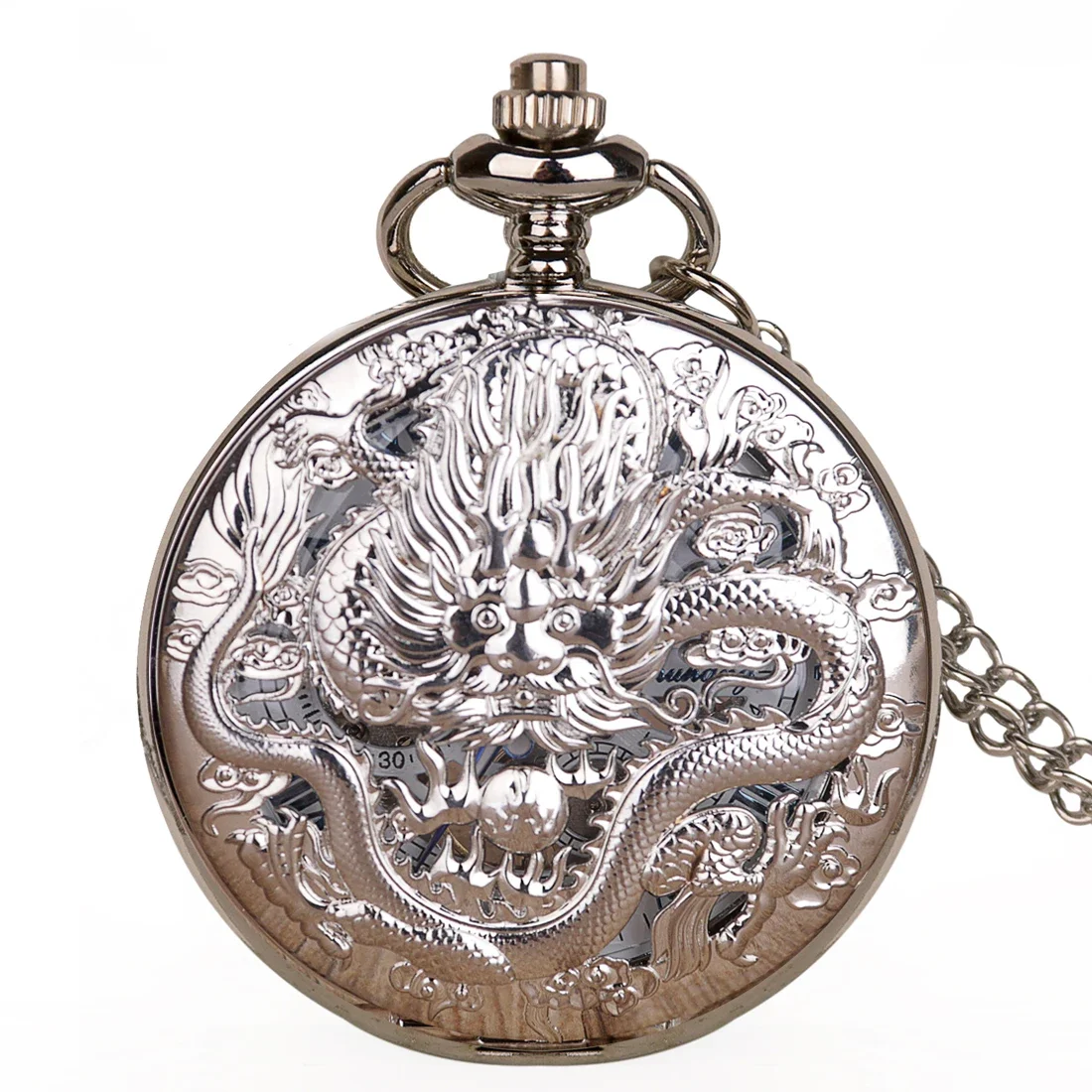 Silver Luxury Chinese Style Antique Retro Mechanical Pocket Watch Men Steampunk Chain  Hand Wind Fob Watches Gift Clock