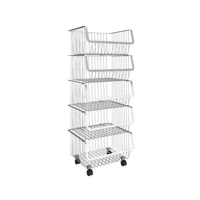 High Quality 5 Set Stackable Rolling Metal Wire Storage Rack Kitchen Carts Pantry Bins With Wheels