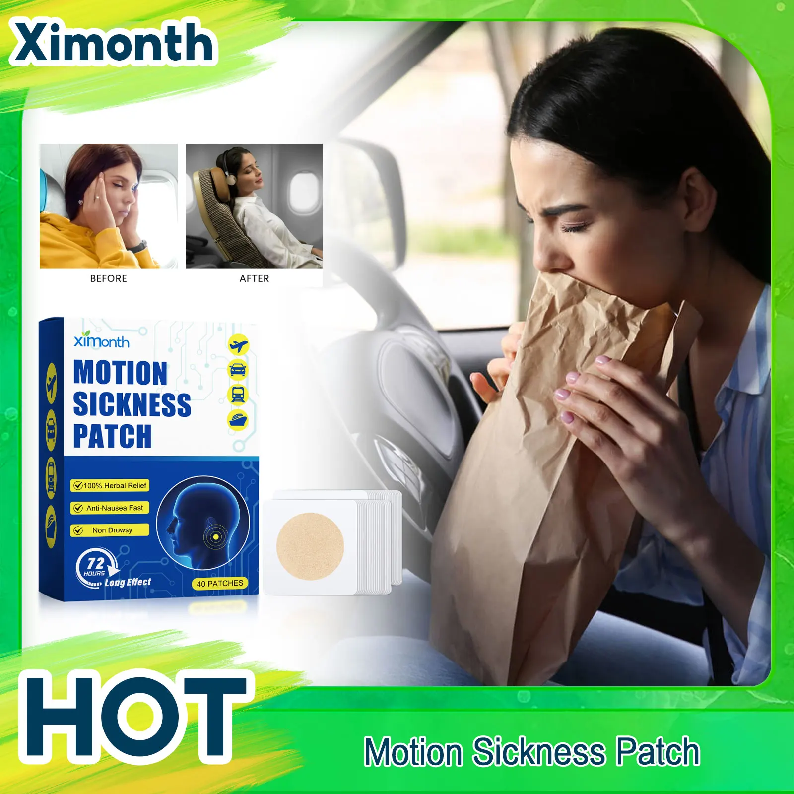 

Ximonth Motion Sickness Patch Relieve Tinnitus Dizziness Prevent Vomiting Anti Headache Airsickness Seasickness Medical Plaster