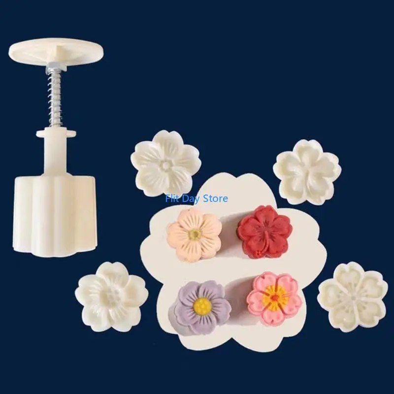 F92C Quick and Convenient Hand Pressure Cookie Molds Elegant Flower Mooncakes Moulds