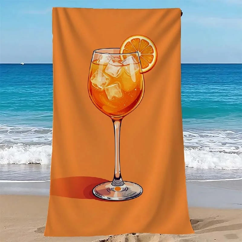 Cocktail Beach Towel Microfiber Orange Juice Glass Pattern Bath Towels Quick Dry Large Swimming Blanket Travel Shawl Coverup