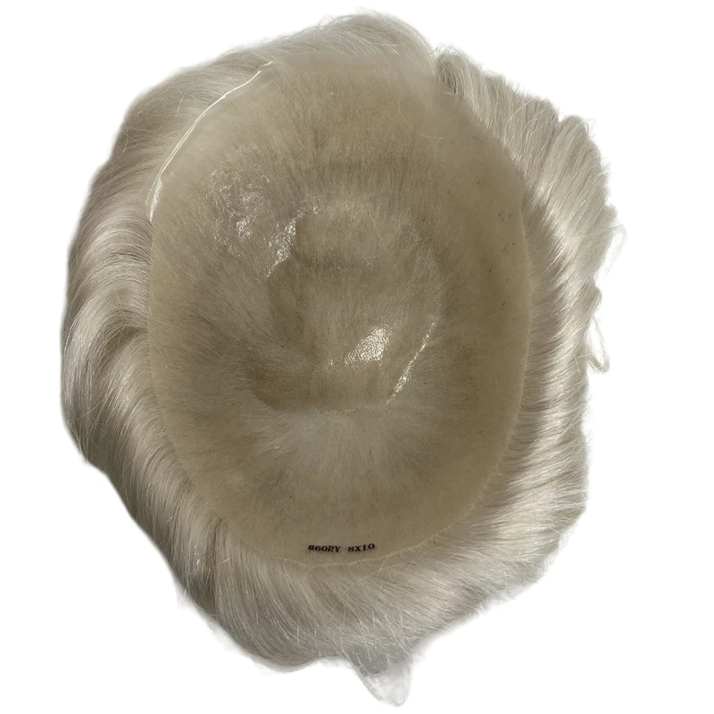 Partes indianas do cabelo humano do Virgin, cor loura da platina, 60RY, 8x10 nós, toupee do plutônio para homens brancos, onda de 32mm 6 polegadas