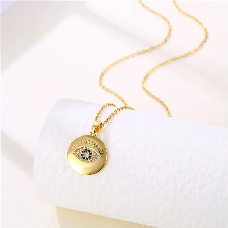 Evil Eye Necklace Stainless Steel Necklace For Women Metal Evil Eye Coin Medalla Pendant Necklaces Choker Collier Femme