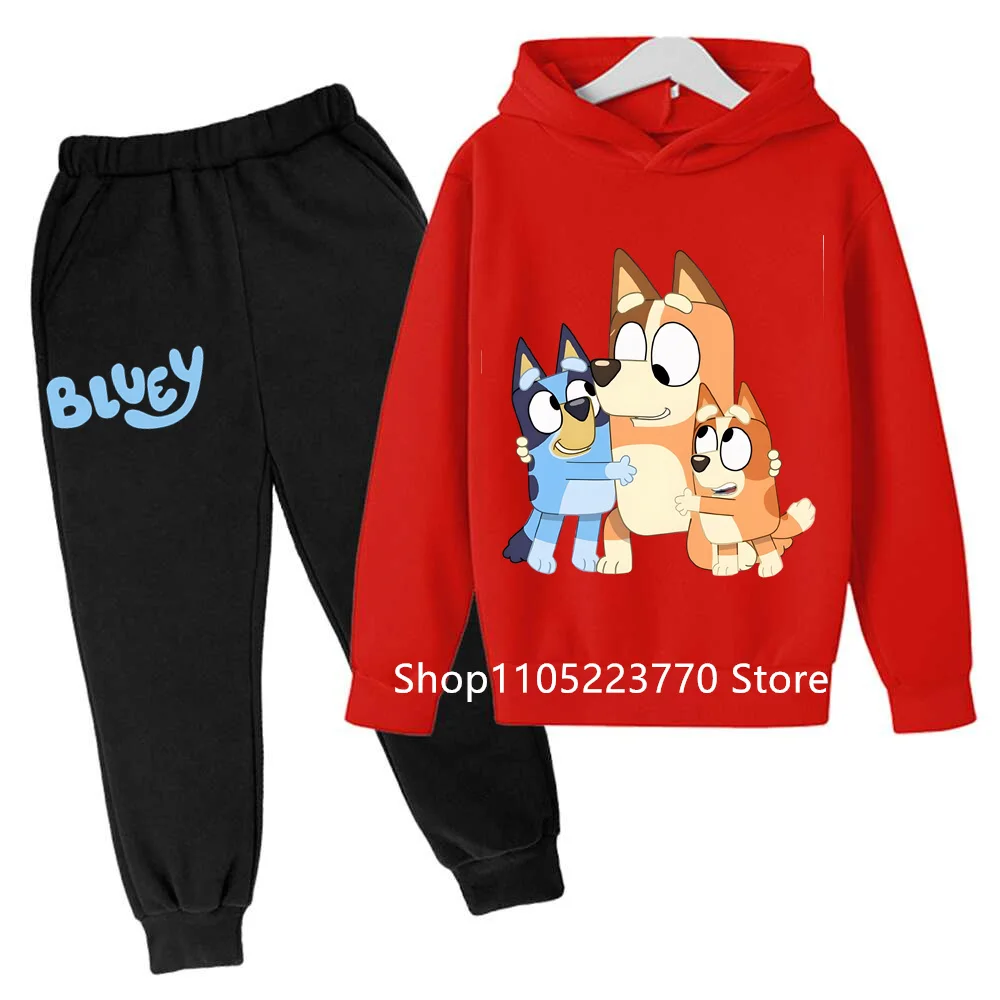 

Комплект Bluey с капюшоном унисекс и карманом на осень-зиму, мягкий комплект из 2 предметов с мультяшным аниме-принтом для мальчиков и девочек