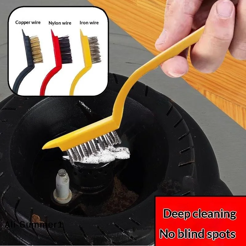 【E】3Pcs Wire Kitchen Cleaning Brush Stainless Steel/Brass/Nylon Brush Range Hood Gap Handle Brushes Rustproof Cleaning Oil Tools