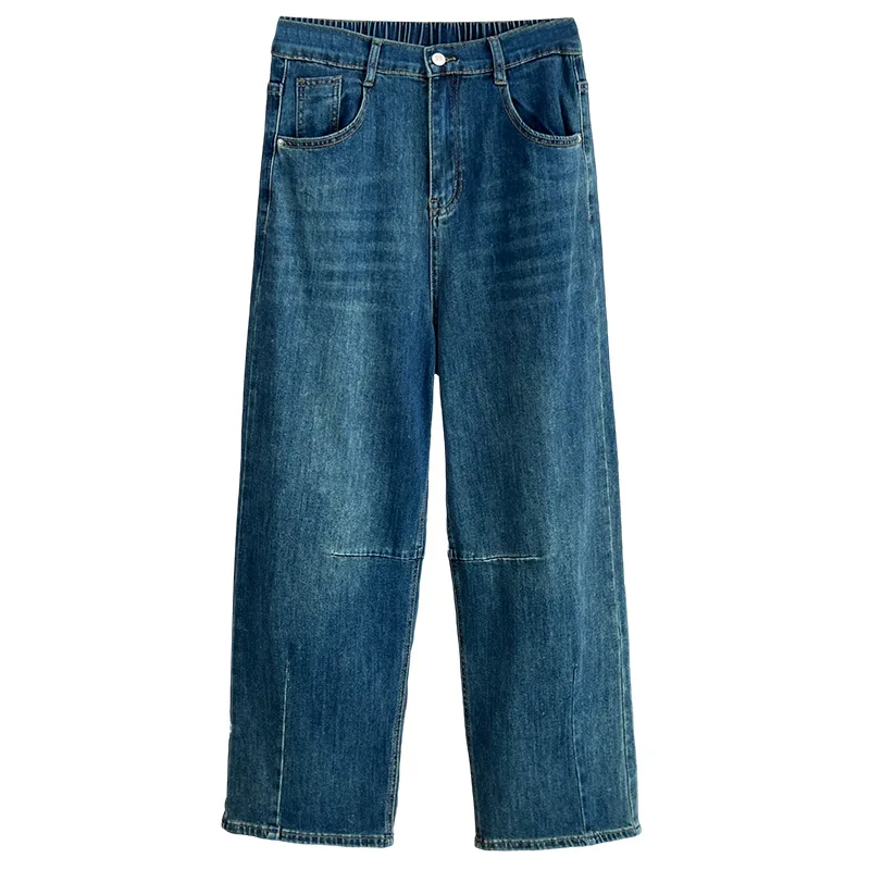 

Fashion Plus Size Women's Jeans Autumn New Style Simple High Waisted Stretch Denim Casual Ankle Length Straight Leg Pants 2530