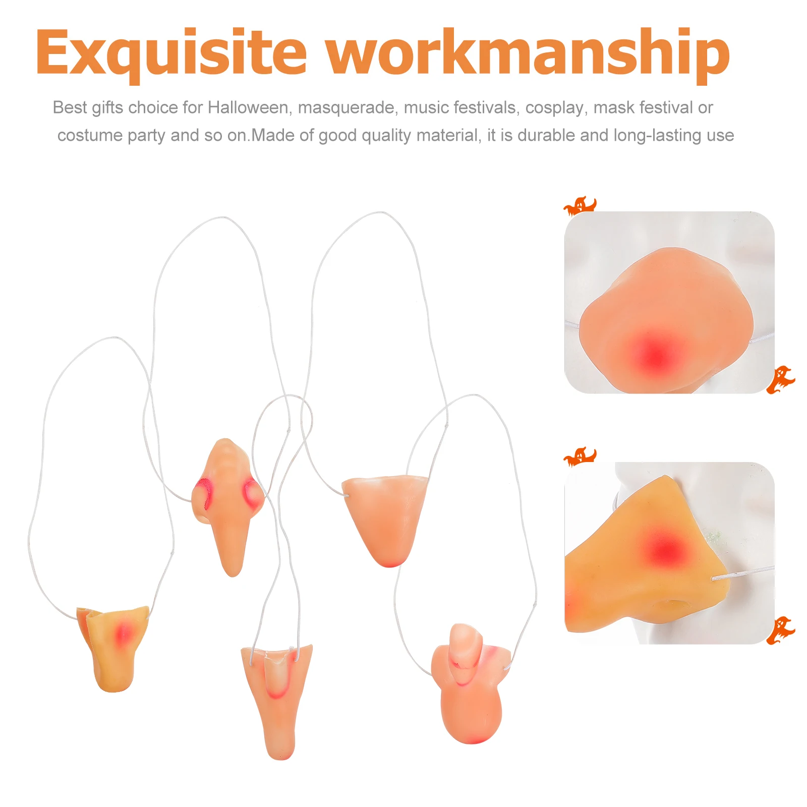 

5pcs Simulated Witch Nose Fake Vinyl Costume Accessory Halloween Prank Prop Decor for Cosplay Mask Festival Party Funny Novelty