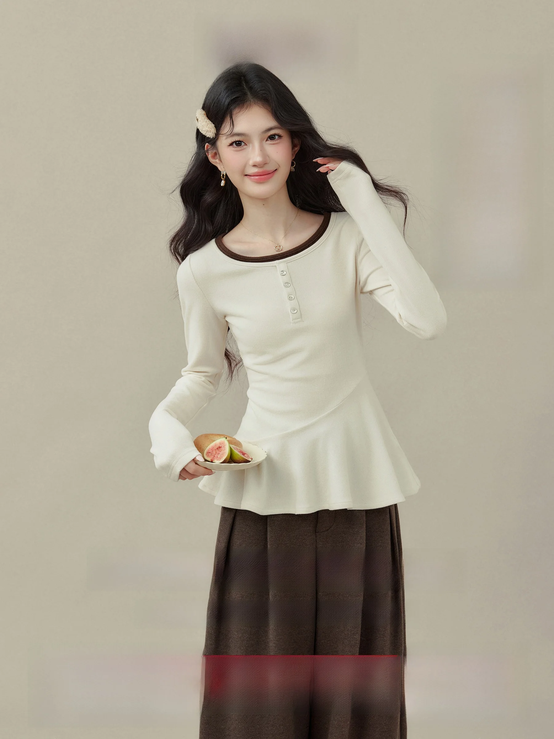 

Теплая круглая футболка с длинным рукавом и асимметричным подолом, подходит для ношения как нижний слой или верхняя одежда, для осени и зимы, повседневный женский топ.