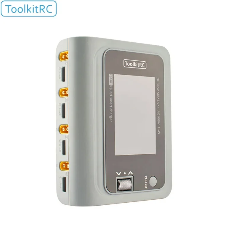 ToolkitRC Q4AC 4x50w 4 Ports XT60 with XT30 Adapters AC DC Smart Charger IPS Bright Clear Wide Angle Display for Lipo Battery