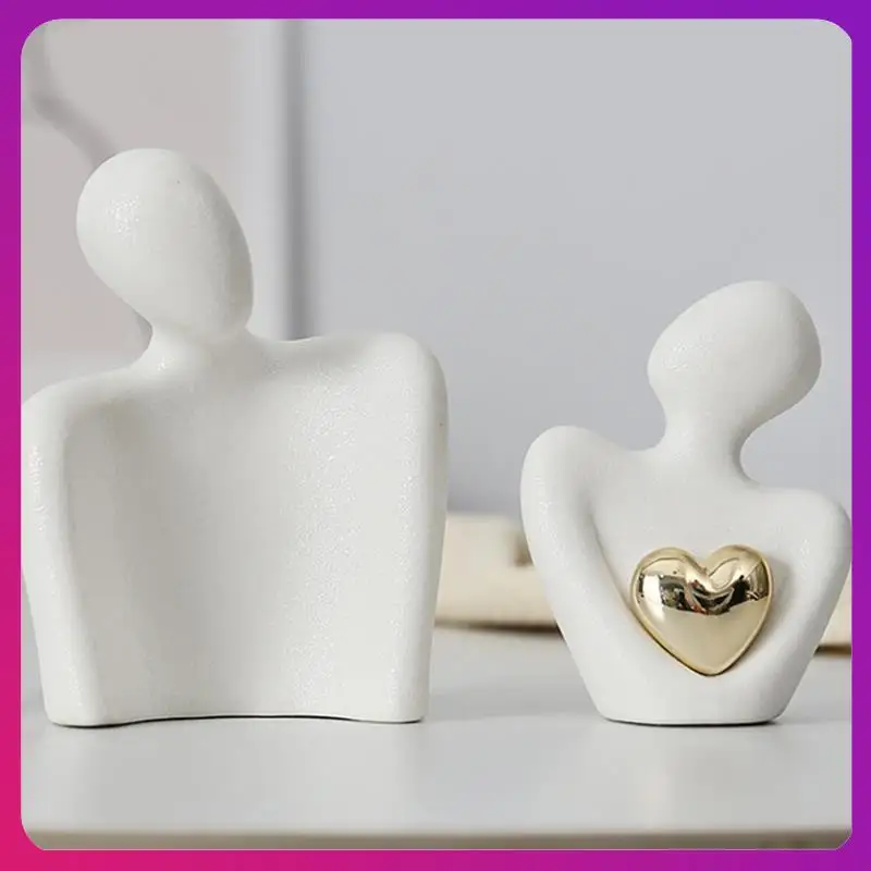 ABKL-Mini Escultura abstracta Soporte de TV Decoración Chuch Knacks Parejas Amor Oficina Show Piezas Blanco B