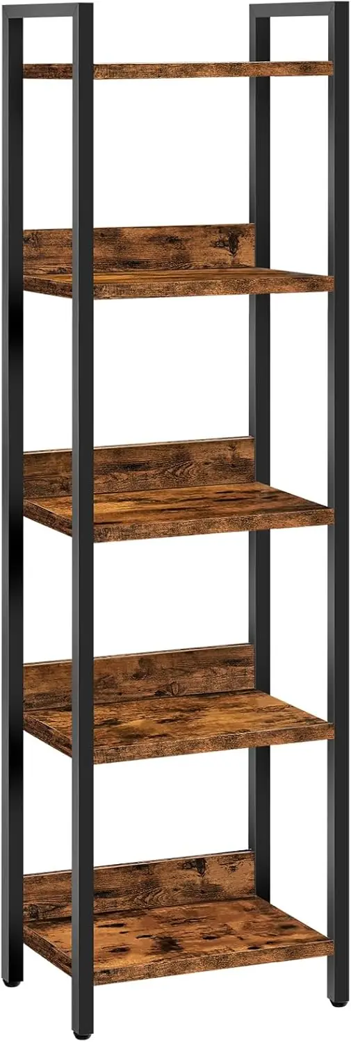 

5-Tier Bookcase for Small Spaces, Rustic Brown & Black Storage Shelf Organizer for Living Room, Bedroom