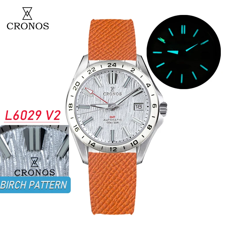 

Cronos L6029 GS 39 мм Текстурированный циферблат Механические мужские часы NH34 Автоматические механические пузырьковые сапфировые стекла Матовый браслет 10ATM
