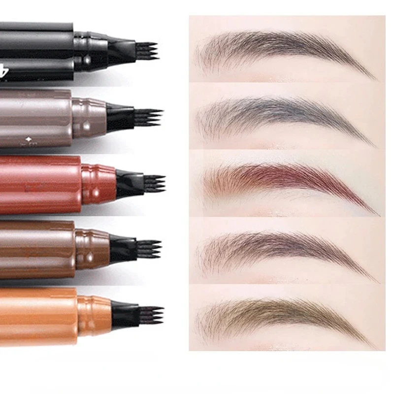 5 Colors Microblading Eyebrow Pen Waterproof Liquid Eyebrow Pencil Long Lasting Eyebrow Tattoo Pen 4 Oints Brow Pen Cosmetics