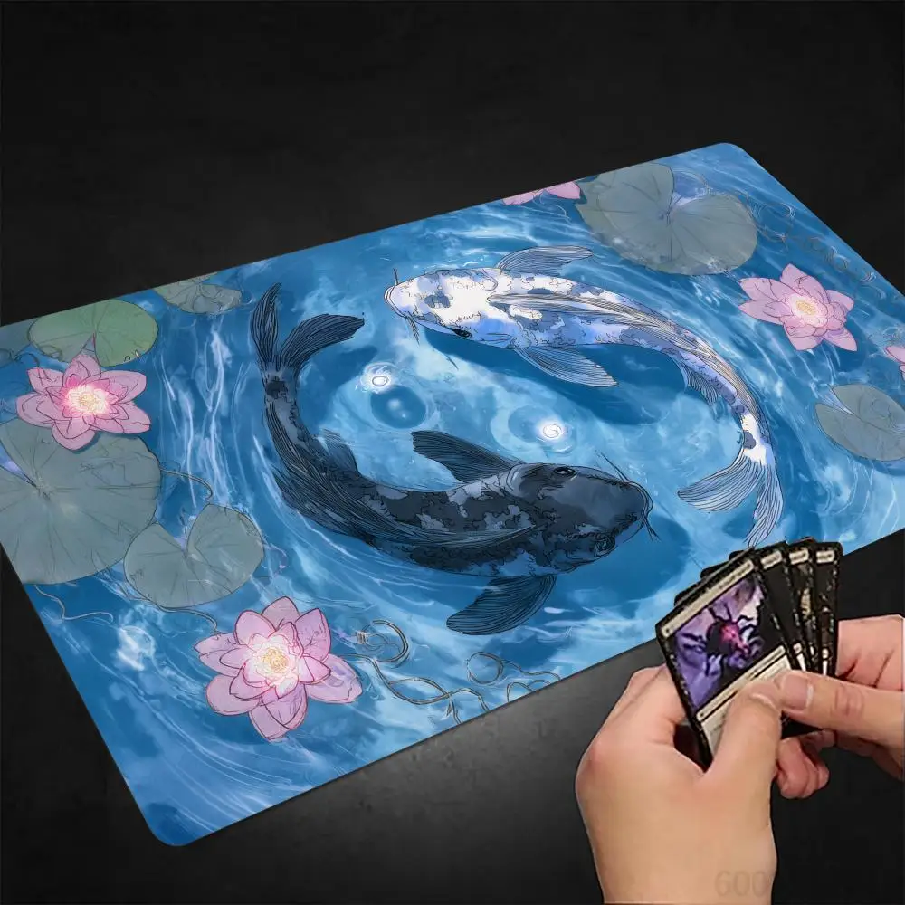 Japanese-style Aesthetic Koi MTG Playmat Magic Card Mat Stitched Edge Non-Slip Durable Tabletop Playmat Board Game Mat for TCG