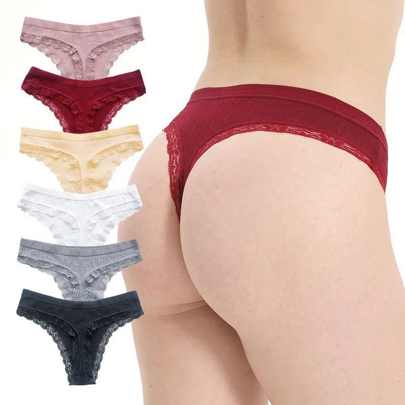 

1pcs Cotton Women's Thongs Panties Sports Breathable Low Waist Underwear Lingerie Sexy Female Lady Solid Color Lace G-String