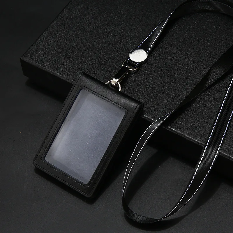 Fashion Mini Slim Wallets Women Business Card Holder Wallet Men PU Leather ID Cards Holders Case Neck Strap Lanyard Ladies