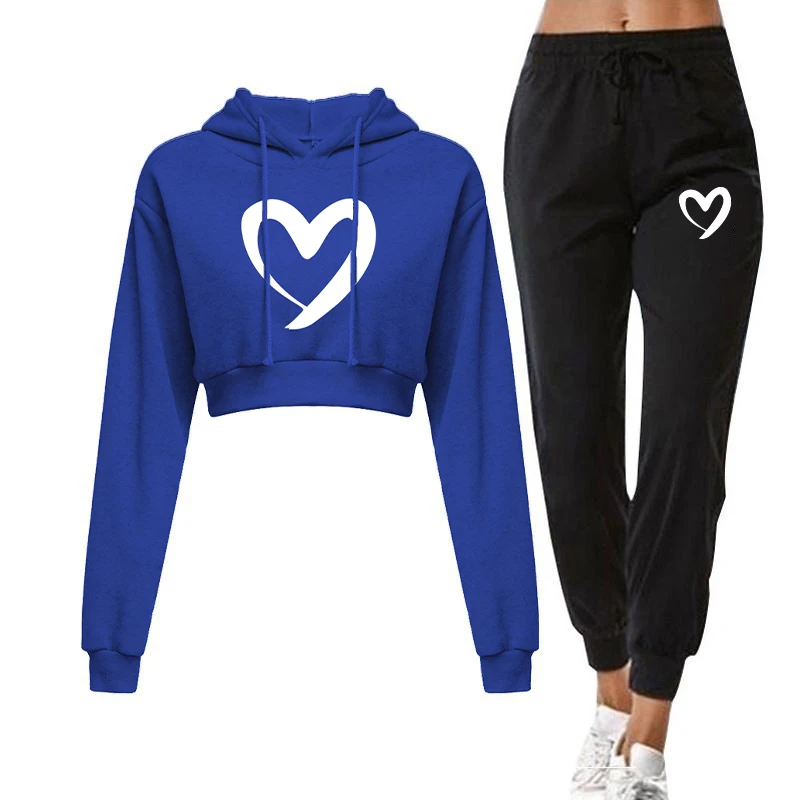 Nieuwe Vrouwen Liefdevolle Print Trainingspak Oversized Hoodie En Broek Casual Sportpak Winter 2-delige Set 10 Kleuren Joggingpak