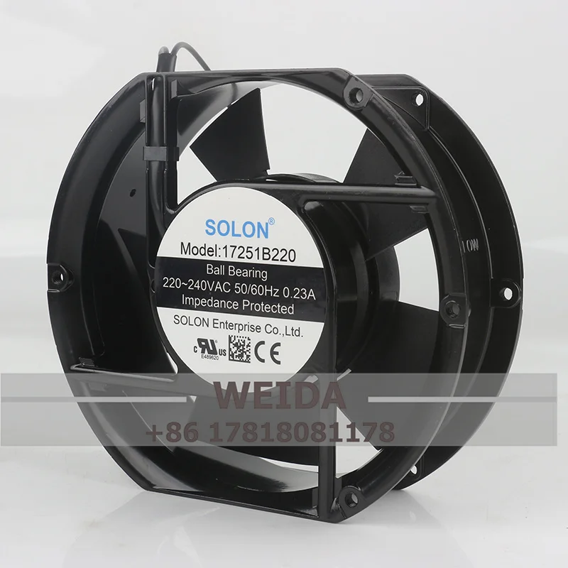 SOLON AC220-240V 0.23A 17251 172X150X51MM 17CM Cabinet with Aluminum Frame Semi-circular Design 2-wire 17251B220 Cooling Fan