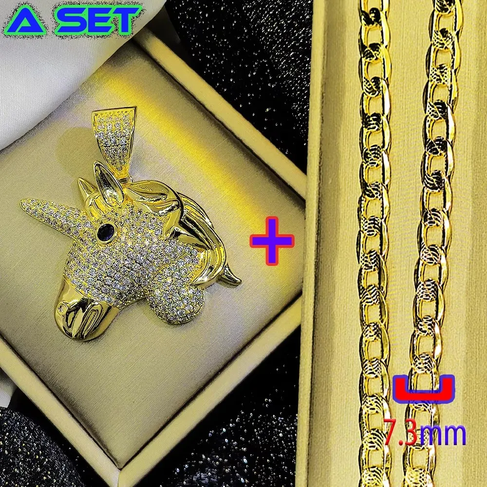 New Customized Exquisite Necklace with Diamond Unicorn Gold Pendant, 18K Gold Plated Fashion Craft, Hip Hop Boutique