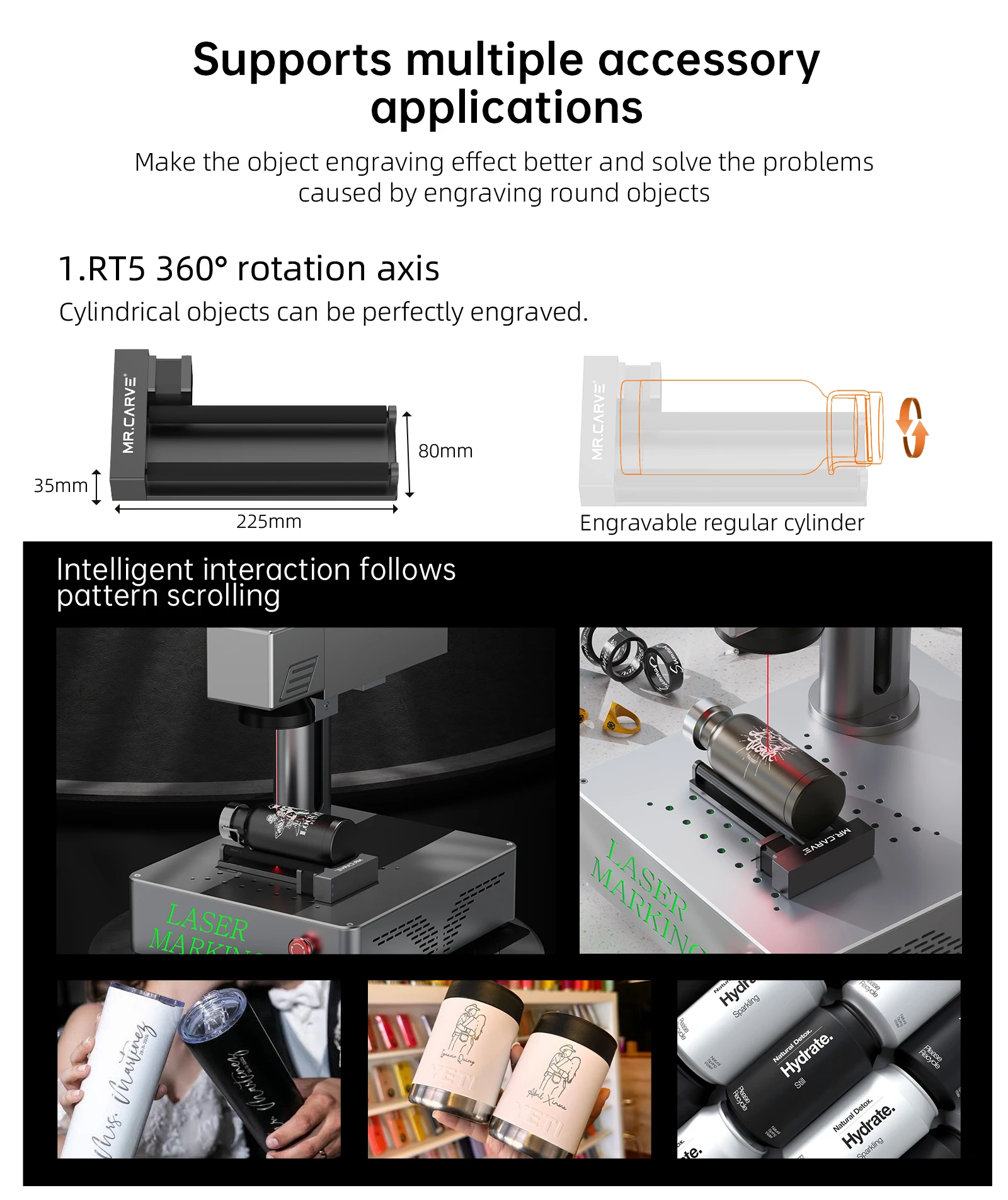 DAJA Rotary Axis Attachment for Fiber Laser Engravers,Marking Machine Rotary Tool for 360 Round Metal Etching