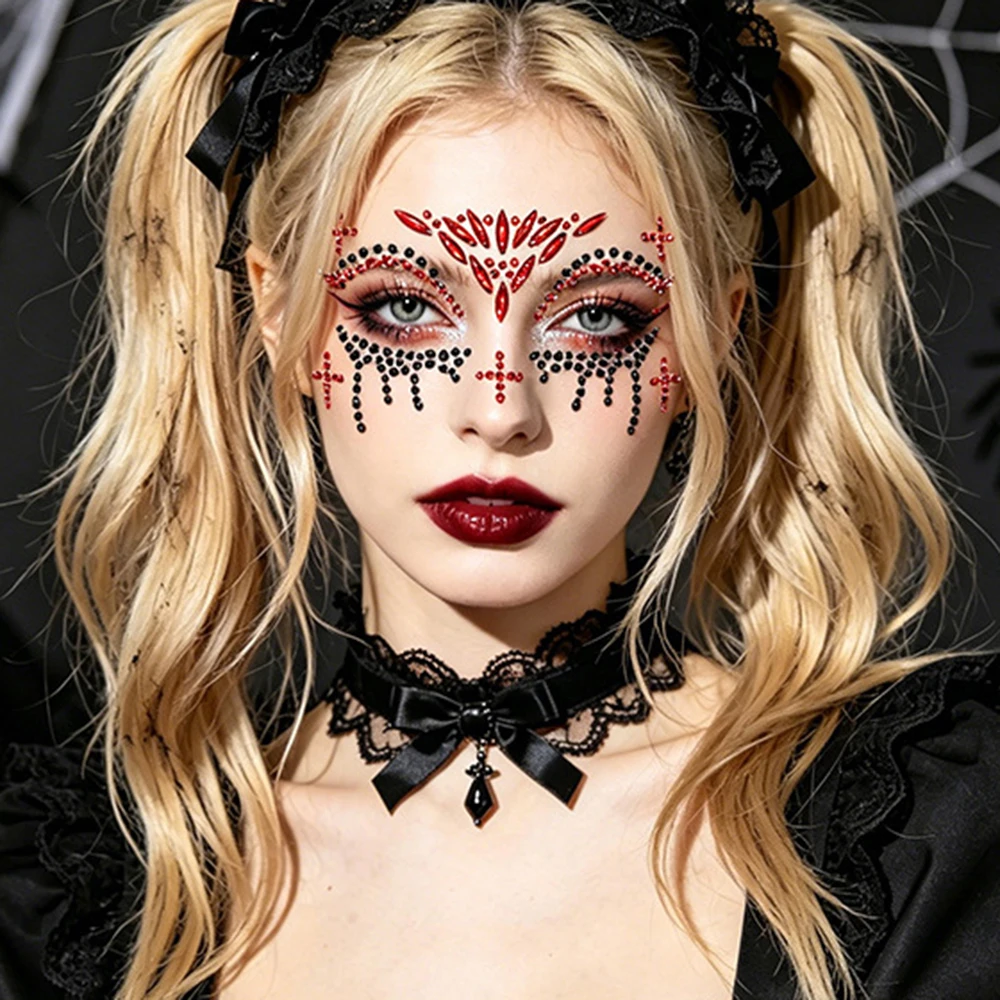 1個入り 赤黒クリスタルジェム ハロウィンフェイスステッカー - Beauty Gems Makeup のレビューと価格