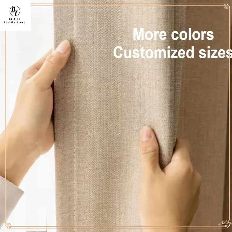 

Japanese Cotton Linen Thick Beige Blackout Window Curtains for Living Room Bedroom Dining Decor White Tulle Elegant Custom Decor