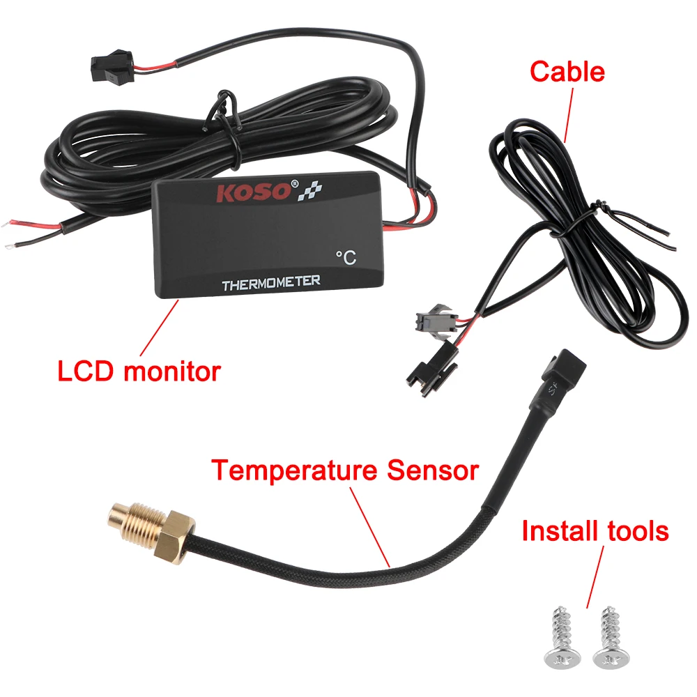 Therye.com-Compteur de température d'eau avec capteurs, précieux, rénovation, moniteur, rouge, bleu, indicateur d'iode, moto, 12V, 0 ~ 120 °C