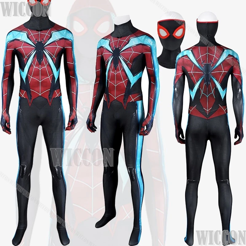 

Bug Hero Miles Red Black Jumpsuit Movie Anime Cosplay Mask Bodysuit Full Set Clothes Man Halloween Roleplay Comic Con Outfit Cos