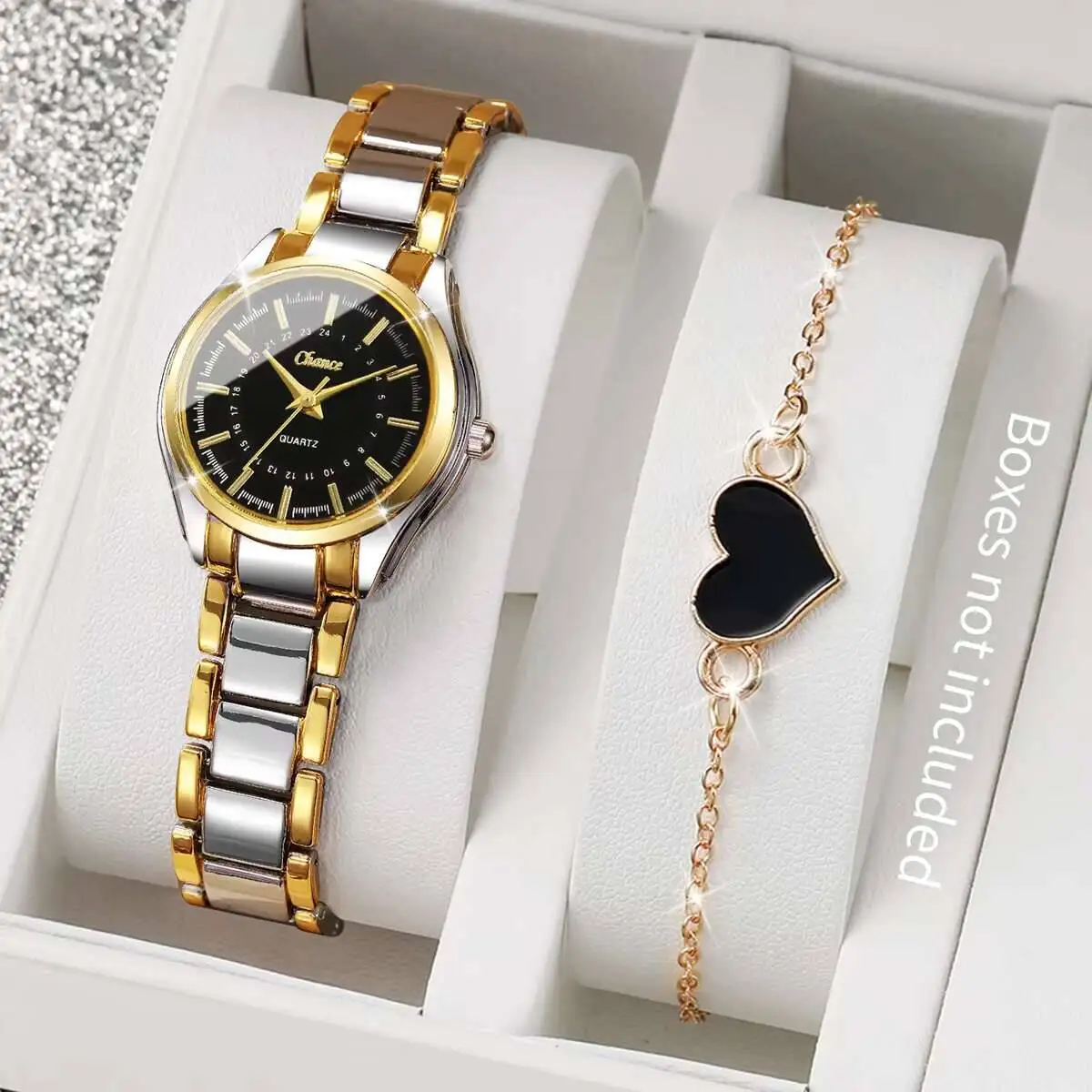 

2PCS Fashion Women Watches Luxury Alloy Band Quartz Watch Heart Bracelet Set Reloj Mujer（Without Box）