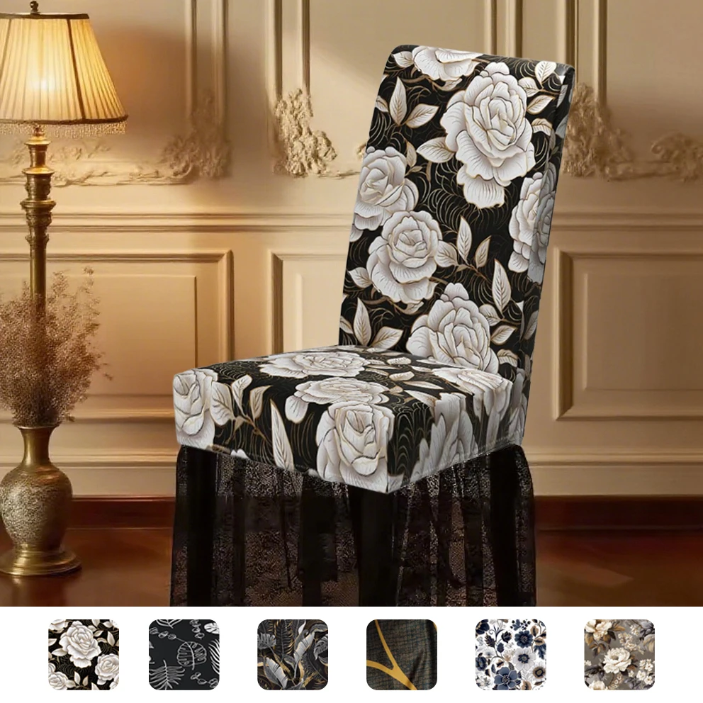 

1pc lace mesh skirt hem chair cover, suitable for all seasons, ideal for home chair decoration in living rooms and dining rooms