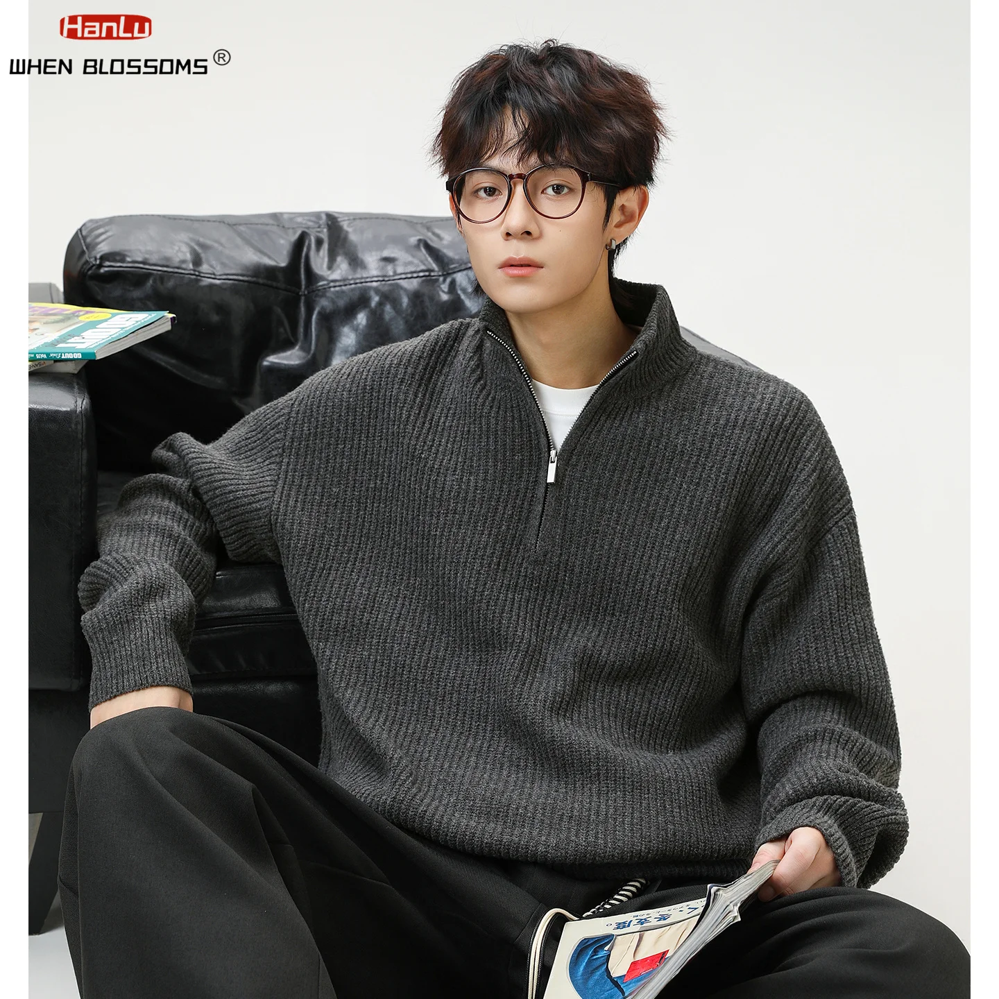 سترة Hanlu 2025 للرجال بنصف سحاب ورقبة وهمية معطف شيرلينغ مريح مبطن كبير الحجم بتصميم كسول معطف شتوي عالي الجودة #1