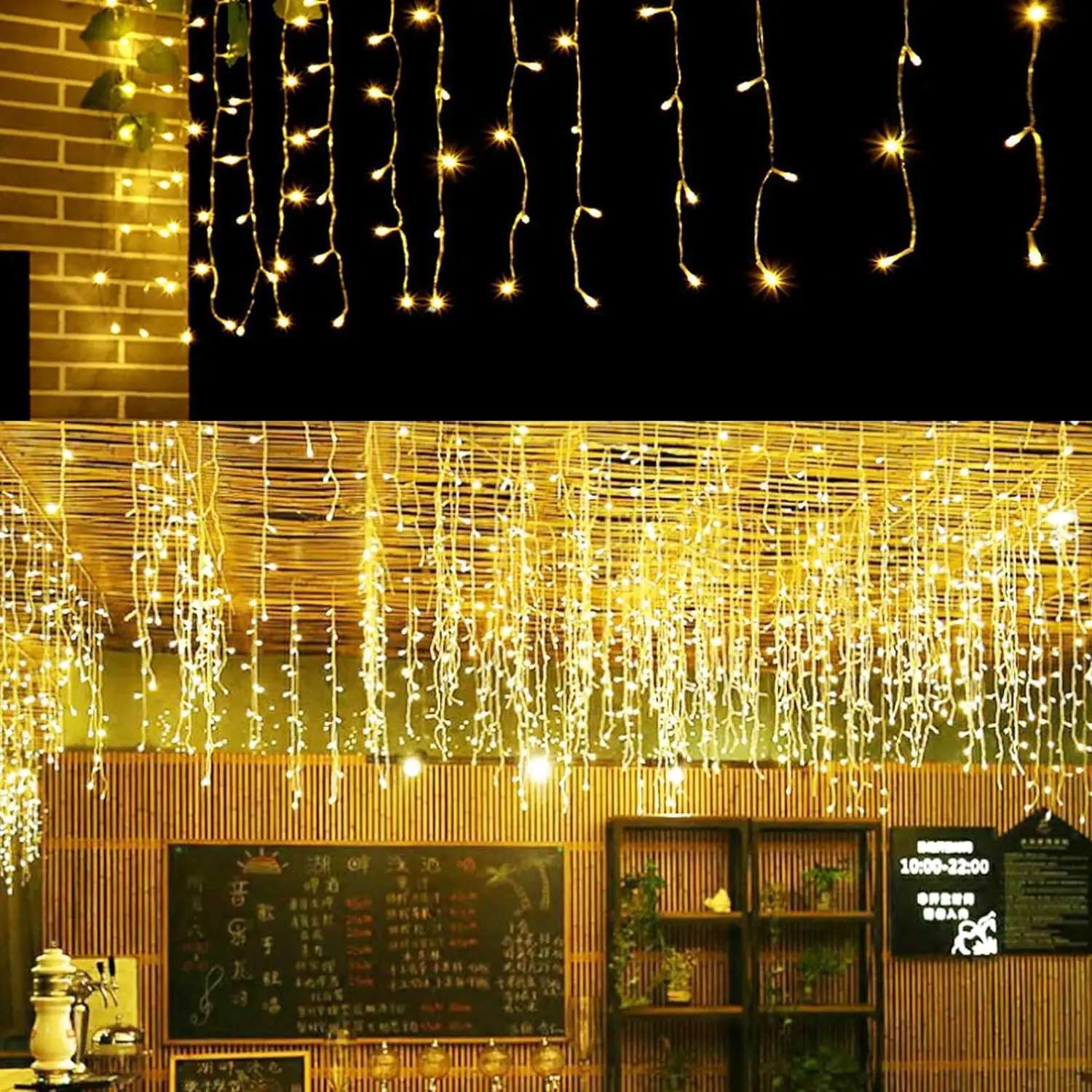 Christmas Decorations 2025 Star Garland Led Curtain Lights(Warm White+Cool White Strobe)4M(W)*0.6M(H) US/EU Plug Safe Op